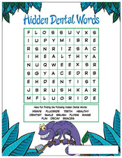 Hidden Dental Words activity sheet - Pediatric Dentist in Southington, Plainville, Chesire and Bristol, CT